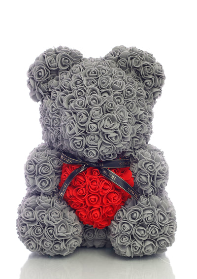 Grey Rose Bear With Red Heart (40cm)