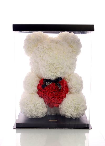 White Rose Bear With Red Heart (40cm)