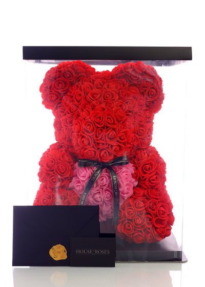 Red Rose Bear With Pink Heart (40cm)