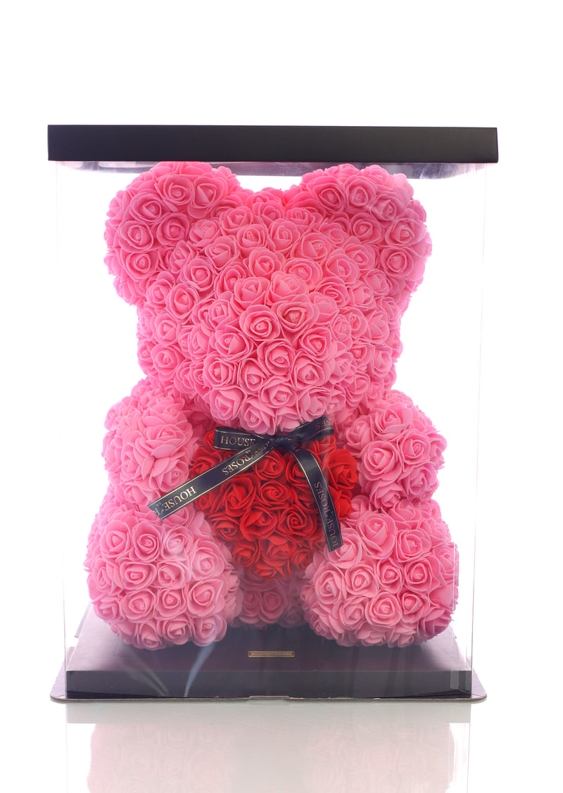 Pink Rose Bear With Red Heart (40cm)
